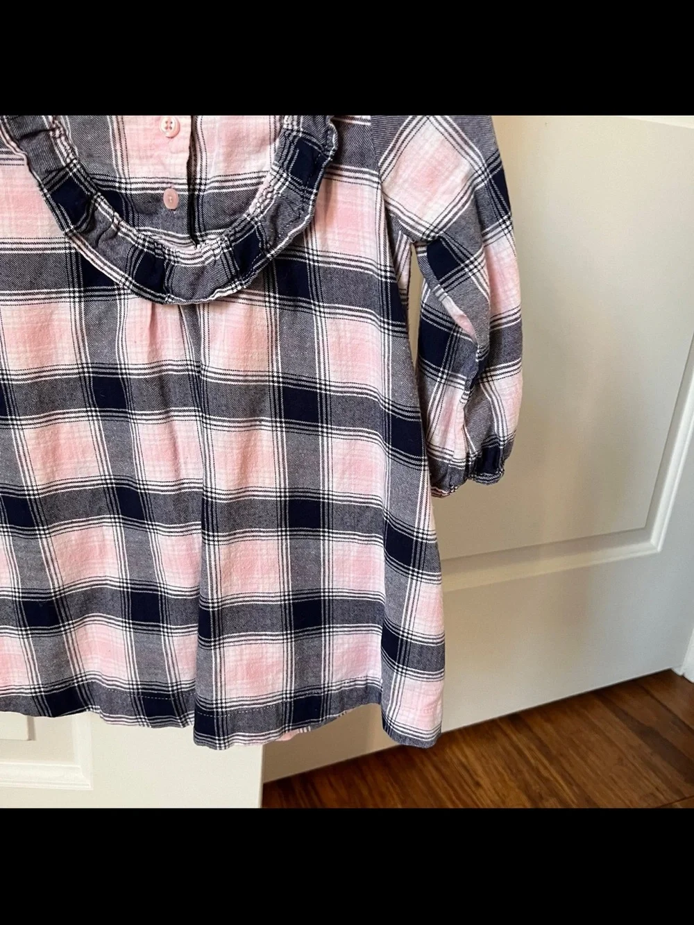 GAP Pink and Navy Plaid Ruffle-Yoke Dress